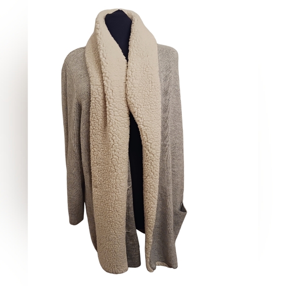Style & Co Oversized Gray & White Cardigan Sweater with Wool Collar Size 3X - Picture 2 of 4
